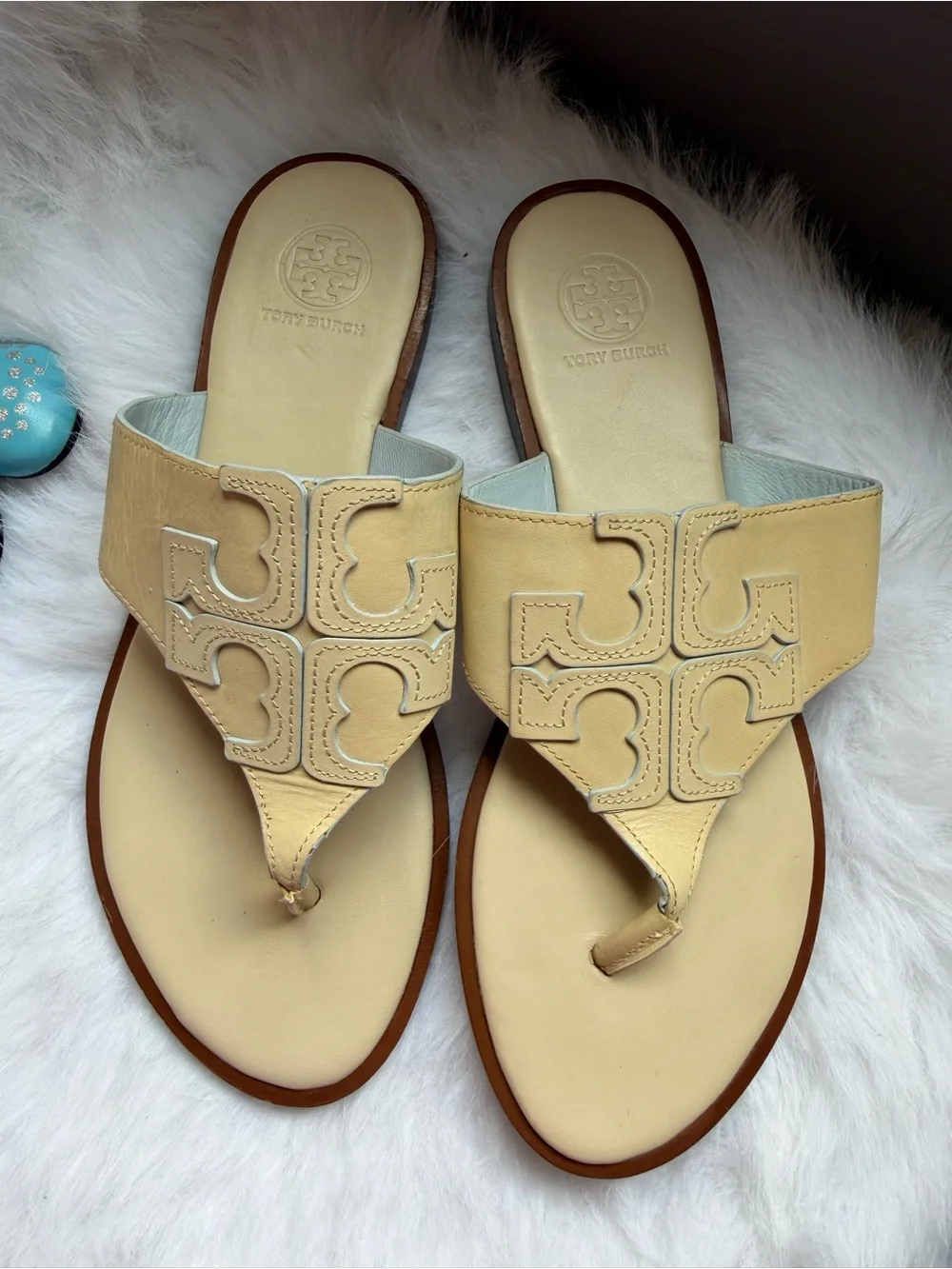 Tory Burch Cream Leather Miller Thong Sandals size 8